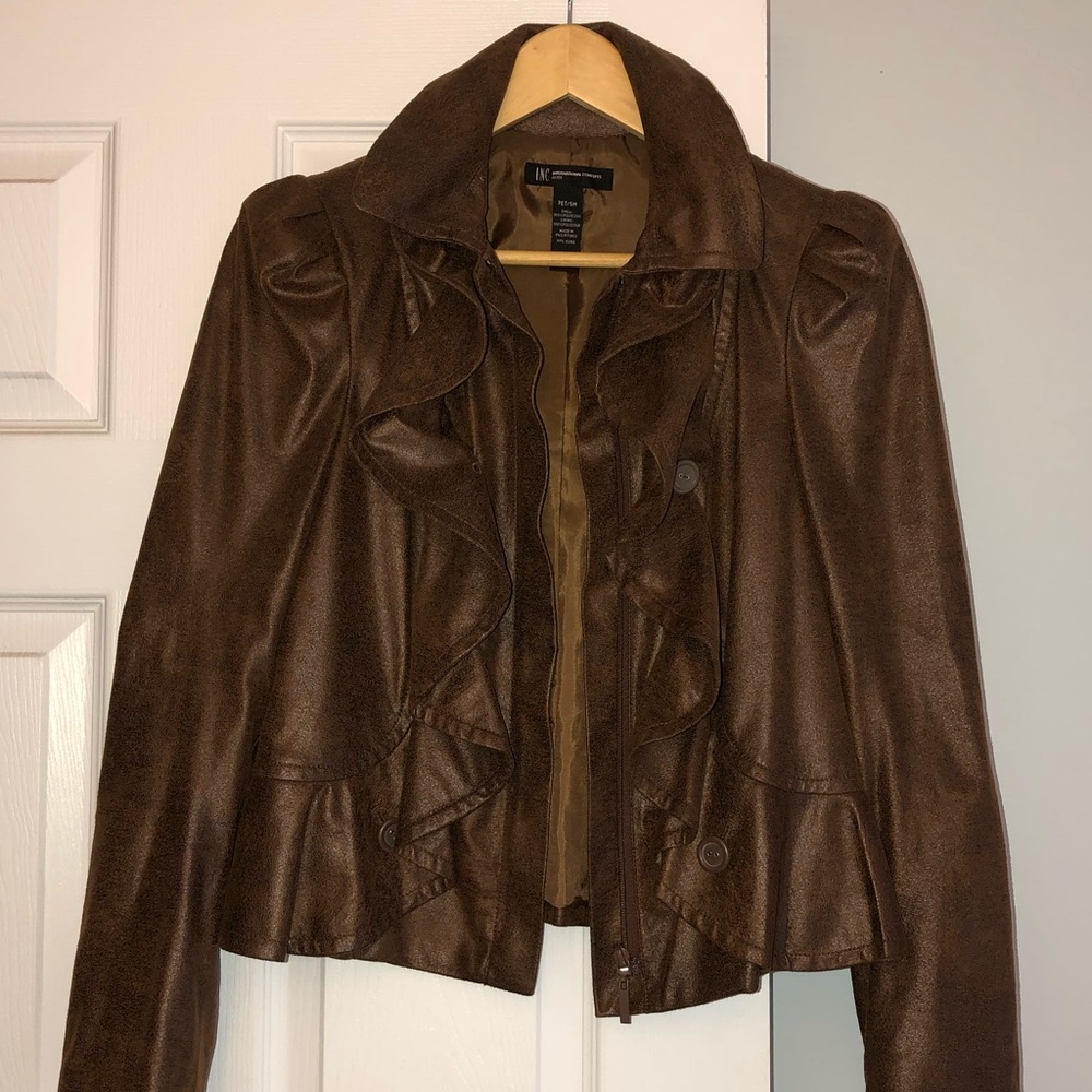 🤎 INC Brown Ruffle Jacket - Size PS